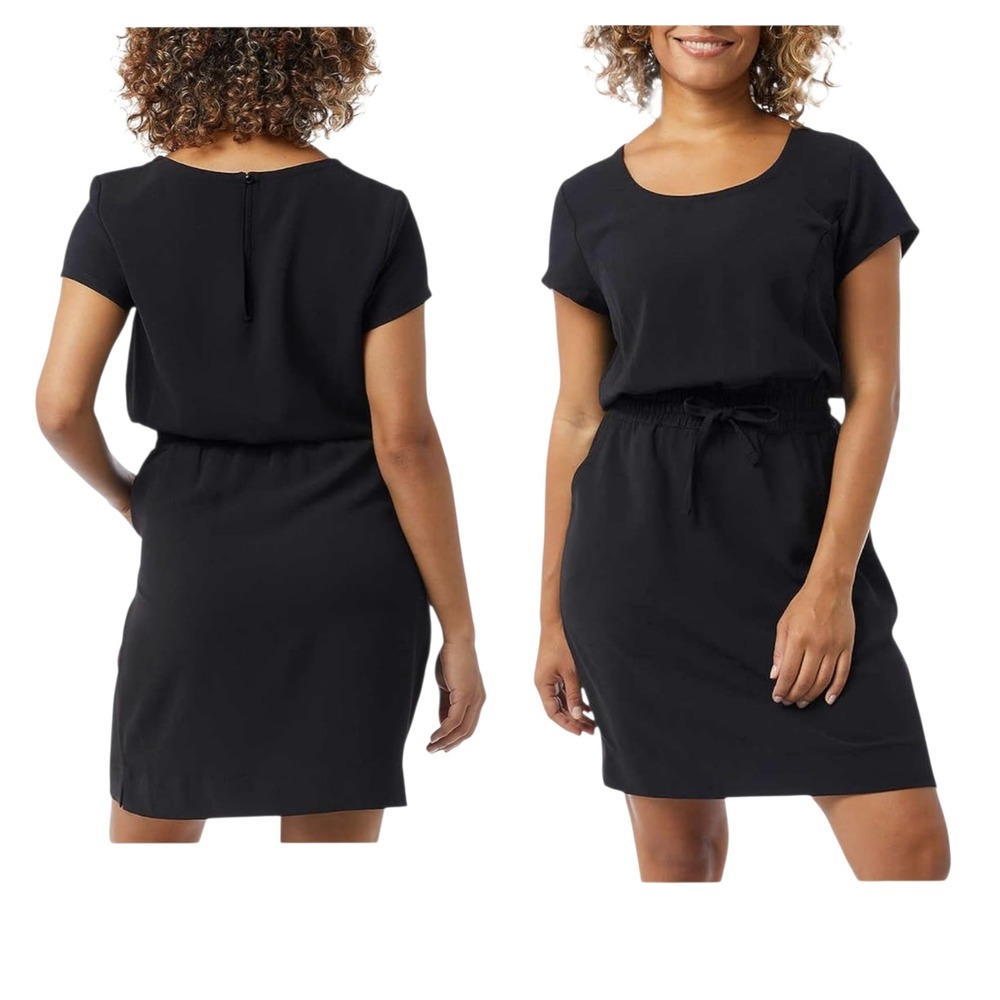 32 Degrees Cool Womens Short Sleeve Dress Black Elastic Waist Pockets Medium NWT